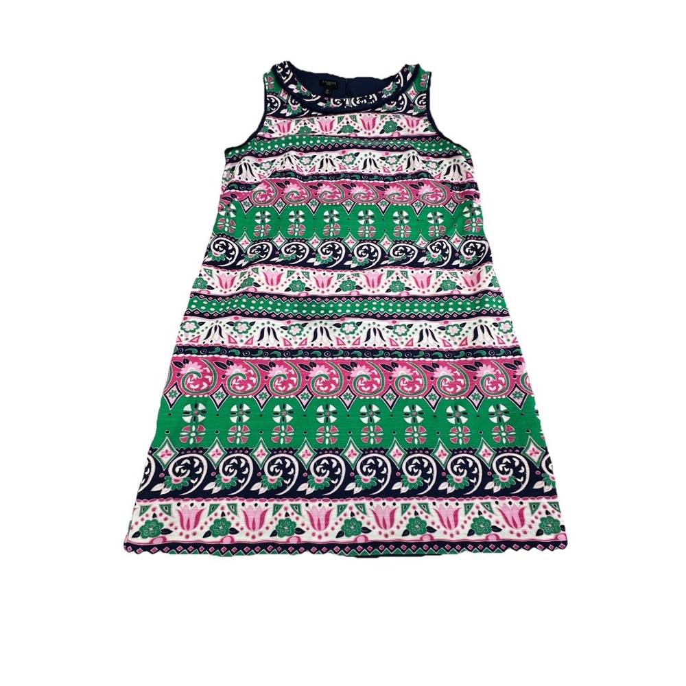 Talbots Striped Floral Geometric Fringe‎ Trim Shift Dress Size 12P